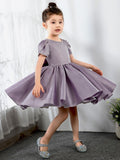 Satin Kids Princess Cute Dresses Short Sleeves Birthday Dress Children's Occasion Wear Party Dresses Flower Girl Dresses - dressblee