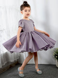 Satin Kids Princess Cute Dresses Short Sleeves Birthday Dress Children's Occasion Wear Party Dresses Flower Girl Dresses