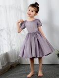 Satin Kids Princess Cute Dresses Short Sleeves Birthday Dress Children's Occasion Wear Party Dresses Flower Girl Dresses - dressblee