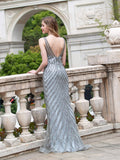 Vintage Grey Evening Dresses Luxury Sequin Beading Mermaid Straps Sexy Elegant Party Dress