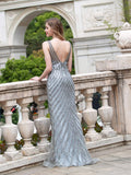 Vintage Grey Evening Dresses Luxury Sequin Beading Mermaid Straps Sexy Elegant Party Dress