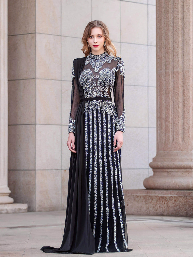 Mermaid Luxurious Fashion Formal Evening Dress Long Sleeves Prom Dress dressblee Mermaid Luxurious Fashion Formal Evening Dress Long Sleeves Prom Dress dressblee