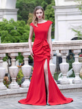 Mermaid / Column Elegant Fashion Formal Evening Dresses Cap Sleeveless with Slit Floor Length