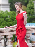 Mermaid / Column Elegant Fashion Formal Evening Dresses Cap Sleeveless with Slit Floor Length