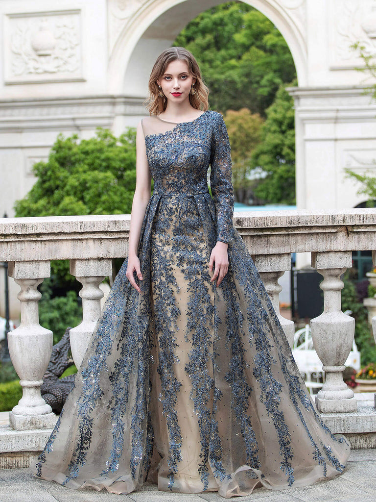 A-line Fashion Formal Evening Dresses One Shoulder Sleeveless dressblee A-line Fashion Formal Evening Dresses One Shoulder Sleeveless dressblee