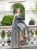 A-line Fashion Formal Evening Dresses Asymmetrical One Shoulder Sleeveless Floor Length