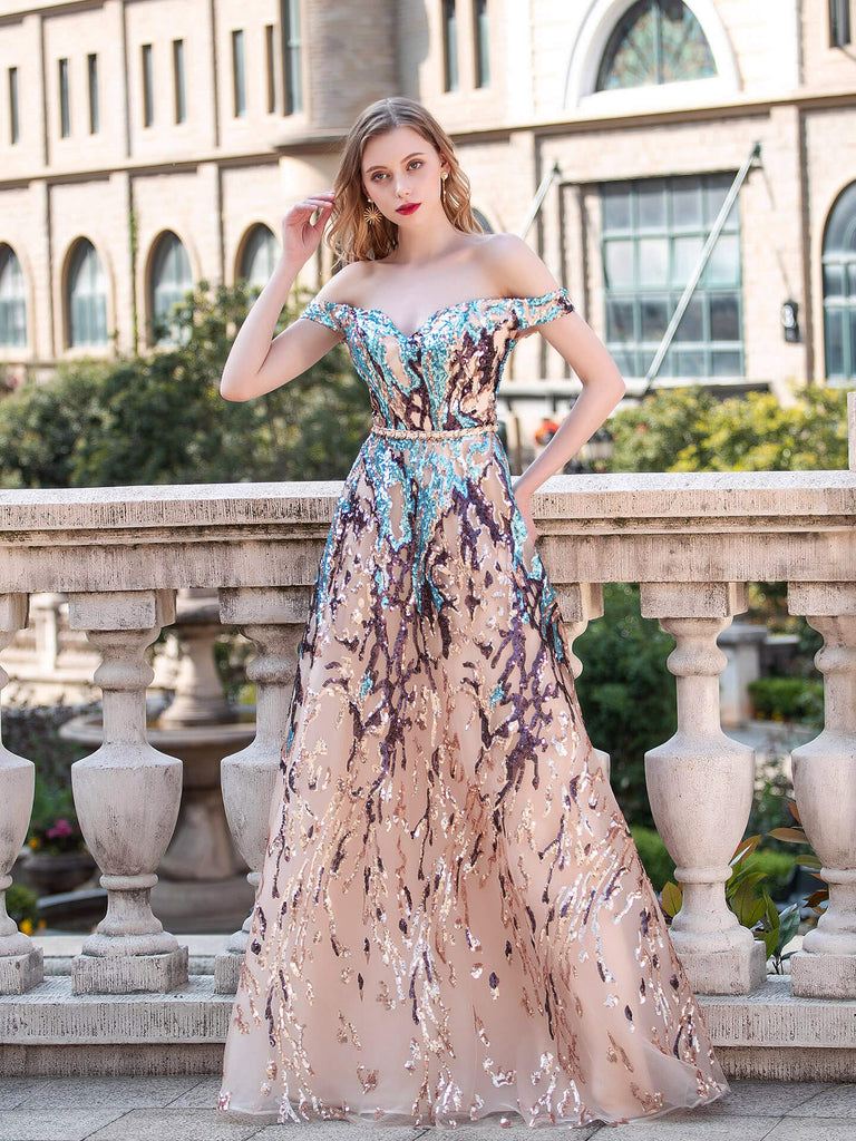 A-line Fashion Formal Evening Dresses Off Shoulder Sleeveless dressblee A-line Fashion Formal Evening Dresses Off Shoulder Sleeveless dressblee