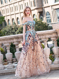 A-line Fashion Formal Evening Dresses Off Shoulder Sleeveless Floor Length