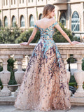 A-line Fashion Formal Evening Dresses Off Shoulder Sleeveless Floor Length