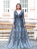 Mermaid / Trumpet V-neck Fashion Formal Evening Dresses Long Sleeve Floor Length Prom Dresses