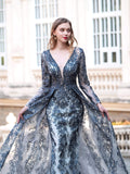 Mermaid / Trumpet V-neck Fashion Formal Evening Dresses Long Sleeve Floor Length Prom Dresses