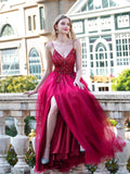 A-line Luxurious Sexy Formal Evening Dresses Spaghetti Strap Sleeveless With Slit Floor Length Prom Dresses
