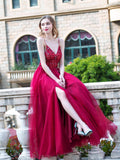 A-line Luxurious Sexy Formal Evening Dresses Spaghetti Strap Sleeveless With Slit Floor Length Prom Dresses