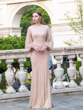 Mermaid / Trumpet Luxurious Fashion Formal Evening Dresses Long Sleeve Floor Length Prom Dresses