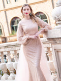 Mermaid / Trumpet Luxurious Fashion Formal Evening Dresses Long Sleeve Floor Length Prom Dresses