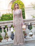 Mermaid V-neck V-back Beaded Feather Luxurious Fashion Formal Evening Dresses Sleeveless Floor Length