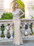 Mermaid Beaded Luxurious Fashion Formal Evening Dresses Sleeveless Floor Length Prom Dresses