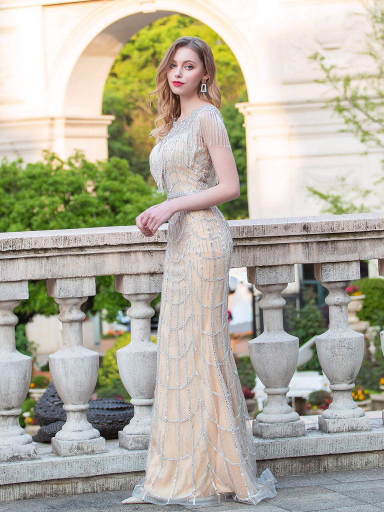 Mermaid Beaded Luxurious Fashion Formal Evening Dresses Sleeveless Floor Length Prom Dresses