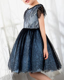 Dark Navy Lace Girls Princess Cute Dresses Birthday Dress Party Dresses Kids Dresses Boutique - dressblee