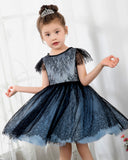 Dark Navy Lace Girls Princess Cute Dresses Birthday Dress Party Dresses Kids Dresses Boutique - dressblee