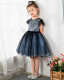 Dark Navy Lace Girls Princess Cute Dresses Birthday Dress Party Dresses Kids Dresses Boutique - dressblee