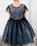 Dark Navy Lace Girls Princess Cute Dresses Birthday Dress Party Dresses Kids Dresses Boutique - dressblee
