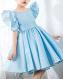 Light Blue Satin Girls Princess Cute Dresses Birthday Dress Party Dresses Kids Dresses Boutique - dressblee