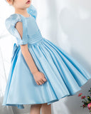 Light Blue Satin Girls Princess Cute Dresses Birthday Dress Party Dresses Kids Dresses Boutique - dressblee