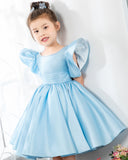 Light Blue Satin Girls Princess Cute Dresses Birthday Dress Party Dresses Kids Dresses Boutique