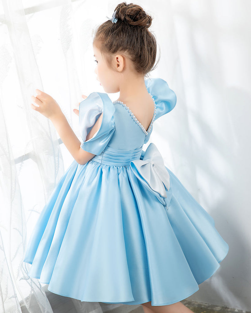 Light Blue Satin Girls Princess Cute Dresses Birthday Dress Party Dresses Kids Dresses Boutique - dressblee
