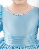 Light Blue Satin Girls Princess Cute Dresses Birthday Dress Party Dresses Kids Dresses Boutique - dressblee