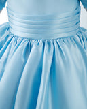 Light Blue Satin Girls Princess Cute Dresses Birthday Dress Party Dresses Kids Dresses Boutique - dressblee