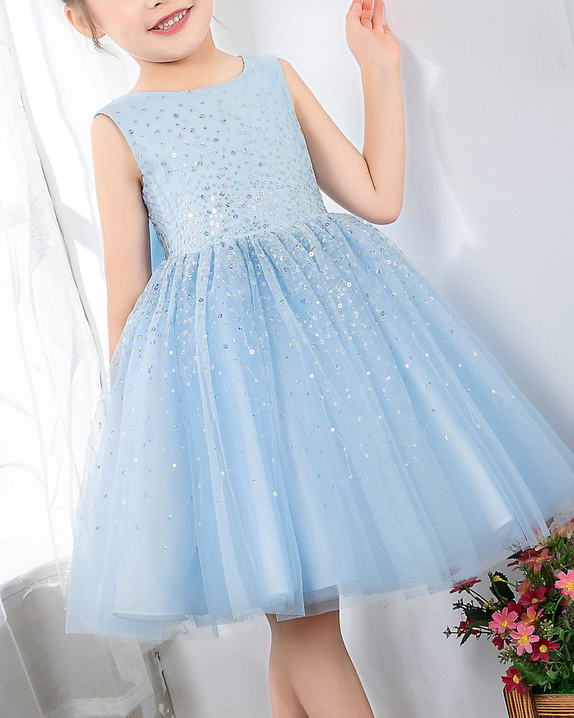 Light Blue Sleeveless Girls Princess Cute Dresses Birthday Dress Party Dresses Kids Dresses Boutique - dressblee