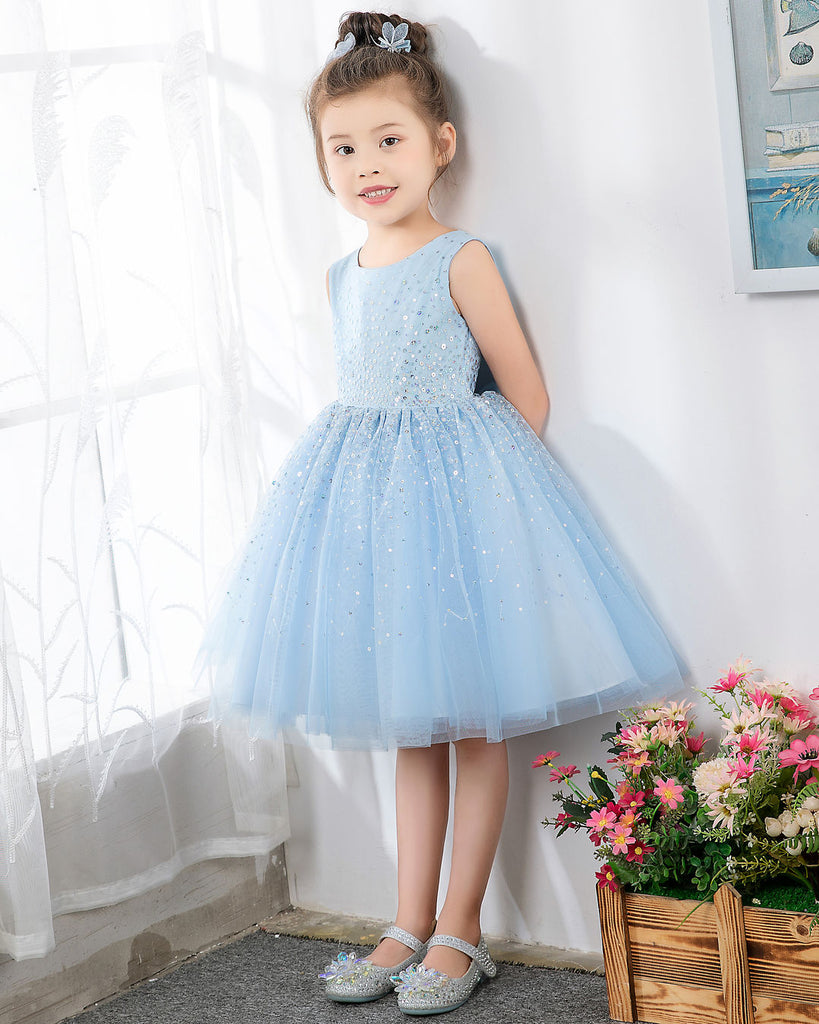 Light Blue Sleeveless Girls Princess Cute Dresses Birthday Dress Party Dresses Kids Dresses Boutique