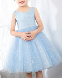 Light Blue Sleeveless Girls Princess Dresses Birthday Dress Party Dresses Kids Fashion Dresses - dressblee