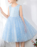 Light Blue Sleeveless Girls Princess Dresses Birthday Dress Party Dresses Kids Fashion Dresses - dressblee