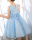 Light Blue Sleeveless Girls Princess Dresses Birthday Dress Party Dresses Kids Fashion Dresses - dressblee