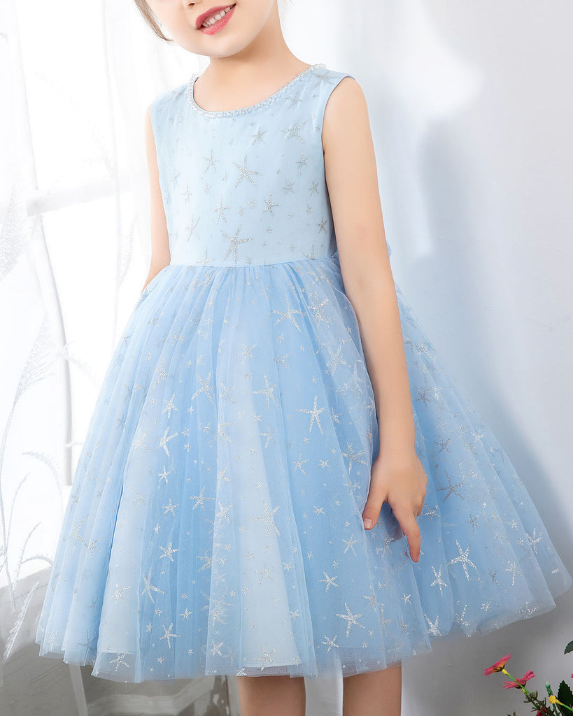 Light Blue Sleeveless Girls Princess Dresses Birthday Dress Party Dresses Kids Fashion Dresses - dressblee