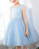 Light Blue Sleeveless Girls Princess Dresses Birthday Dress Party Dresses Kids Fashion Dresses - dressblee
