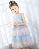 Light Blue Sleeveless Beaded Girls Princess Dresses Birthday Dress Party Dresses Kids Fashion Dresses - dressblee