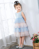 Light Blue Sleeveless Beaded Girls Princess Dresses Birthday Dress Party Dresses Kids Fashion Dresses - dressblee