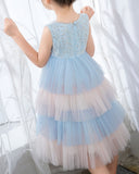 Light Blue Sleeveless Beaded Girls Princess Dresses Birthday Dress Party Dresses Kids Fashion Dresses - dressblee