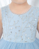 Light Blue Sleeveless Beaded Girls Princess Dresses Birthday Dress Party Dresses Kids Fashion Dresses - dressblee