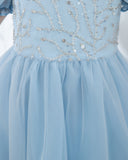 Light Blue Short Sleeves Beaded Girls Princess Dresses Birthday Dress Party Dresses Kids Fashion Dresses - dressblee