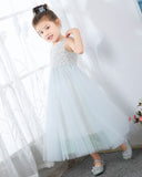 Light Blue Sleeveless Beaded Girls Princess Dresses Birthday Dress Party Dress Children's Occasion Wear - dressblee