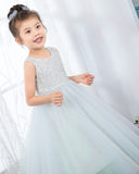 Light Blue Sleeveless Beaded Girls Princess Dresses Birthday Dress Party Dress Children's Occasion Wear - dressblee