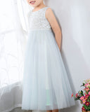 Light Blue Sleeveless Beaded Girls Princess Dresses Birthday Dress Party Dress Children's Occasion Wear - dressblee