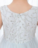 Light Blue Sleeveless Beaded Girls Princess Dresses Birthday Dress Party Dress Children's Occasion Wear - dressblee