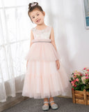 Pink Tulle Sleeveless Girls Princess Dresses Birthday Dress Children's Occasion Wear Party Dresses