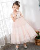 Pink Tulle Sleeveless Girls Princess Dresses Birthday Dress Children's Occasion Wear Party Dresses - dressblee